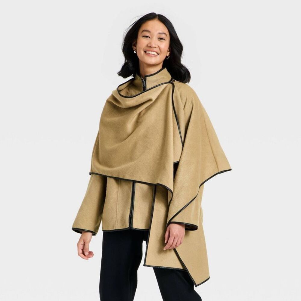 Women's Faux Wool Scarf Coat - A New Day Light Brown M